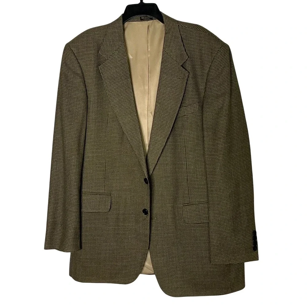 Oscar de la Renta Mens 44L Wool Houndstooth Blazer‎ Sport Coat Classic Old Money